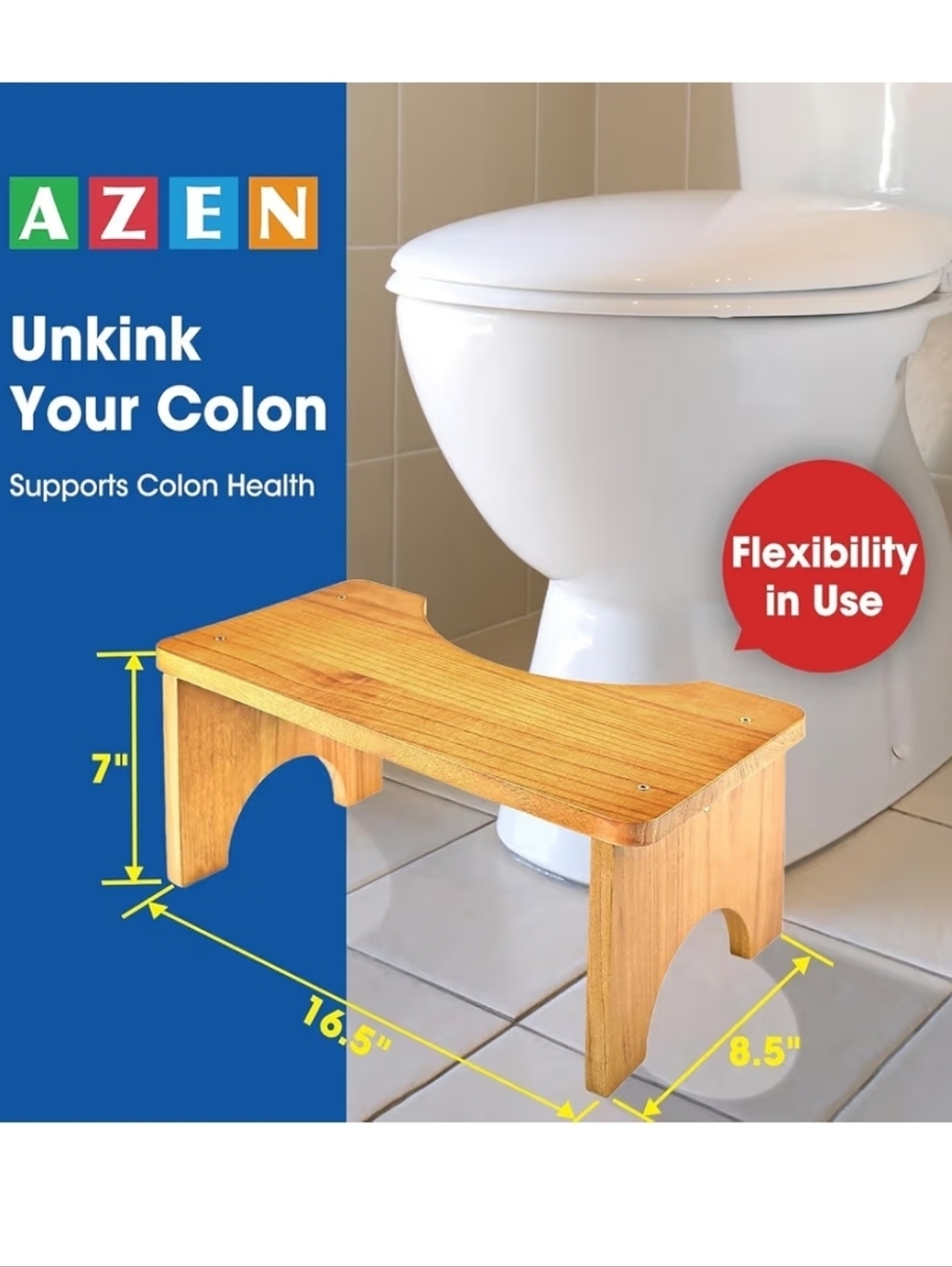 Squatty Potty AZEN natural wood toilet stool Lightweight 8.5" X 16.5" X 7" NWT